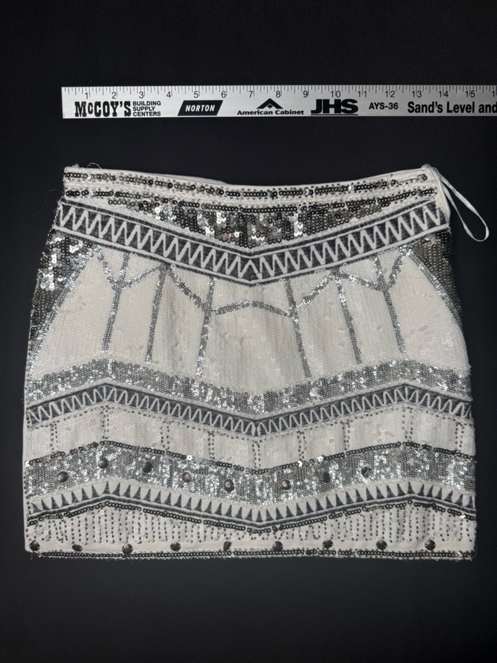 Gianni Bini Sequined White & Silver Mini Skirt size S